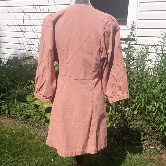 Moon🌛RiverCOTTON Dusty🎀PinkLong Sleeve Wrap Dress SIZE L Mini - Picture 3 of 12